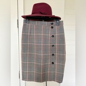 H&M Black and Gray Checkered Midi Skirt